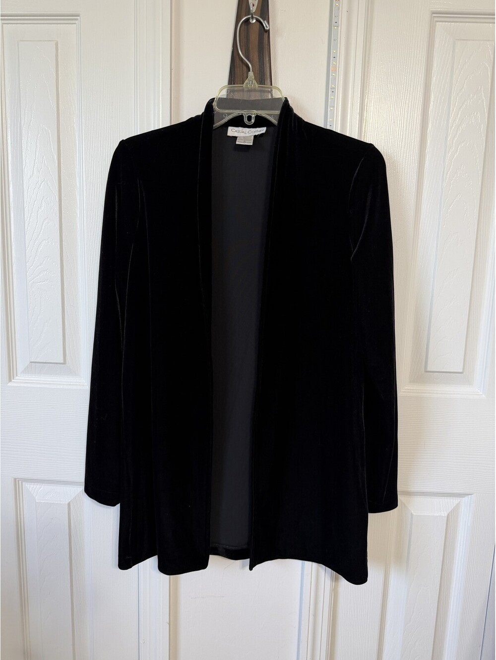 Casual Corner Black Velvet Open Front Blazer Jacket Size S